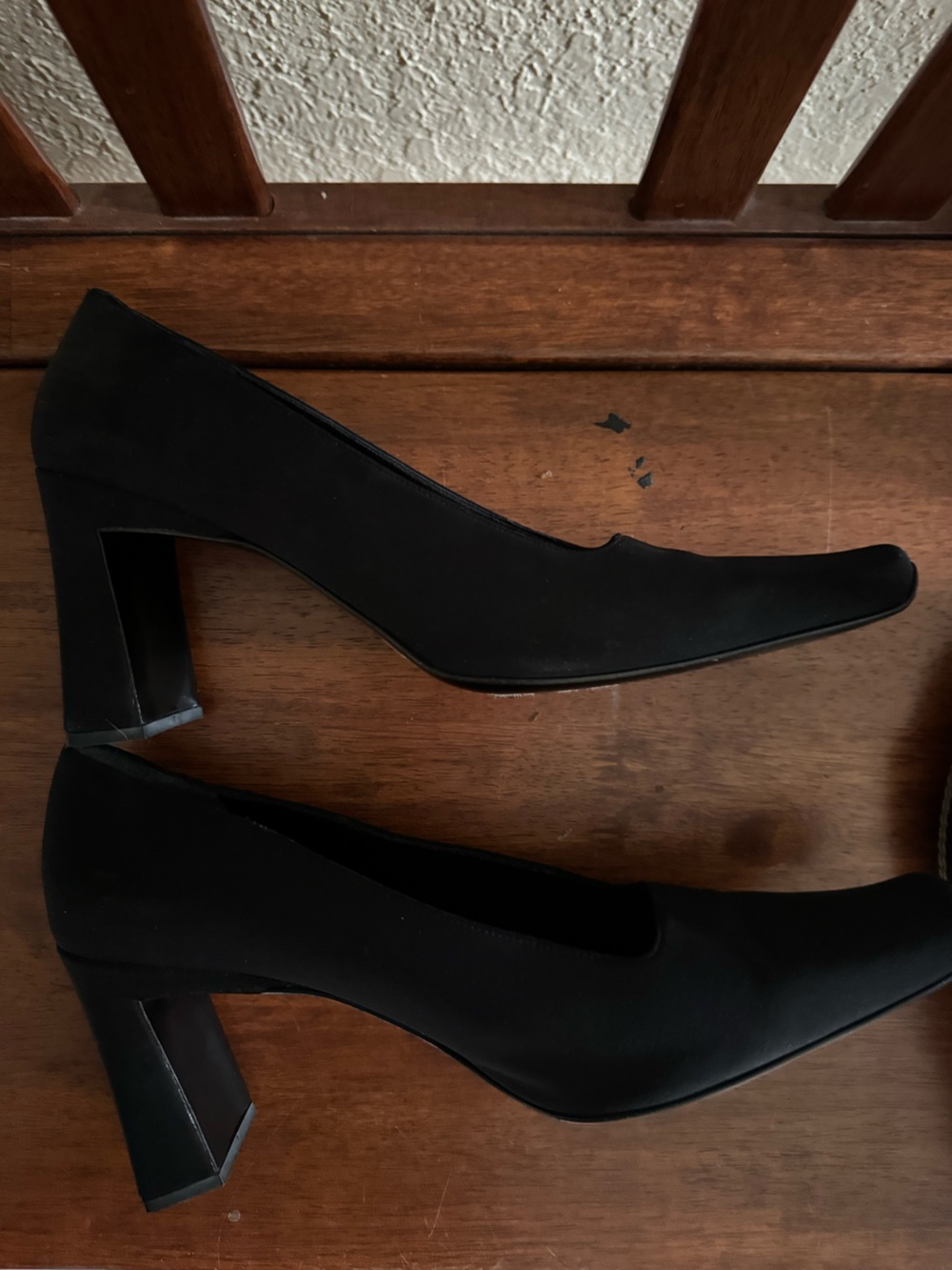 Via Spiga 10M Square Toe Block Heel Shoes Black Fabric 3” made in Italy Like new